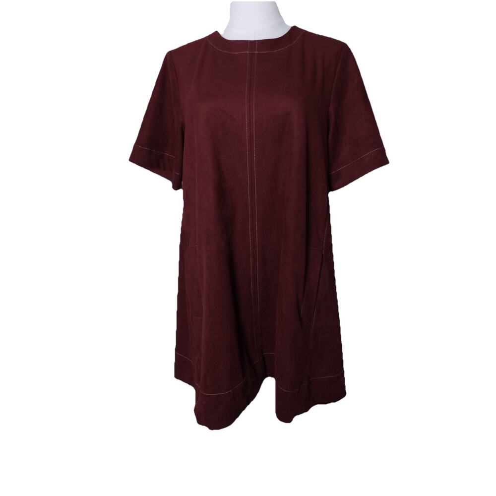 Maeve The Emmy Faux Suede Short Sleeve Mini Swing Dress In Burgundy Size S - Picture 3 of 13
